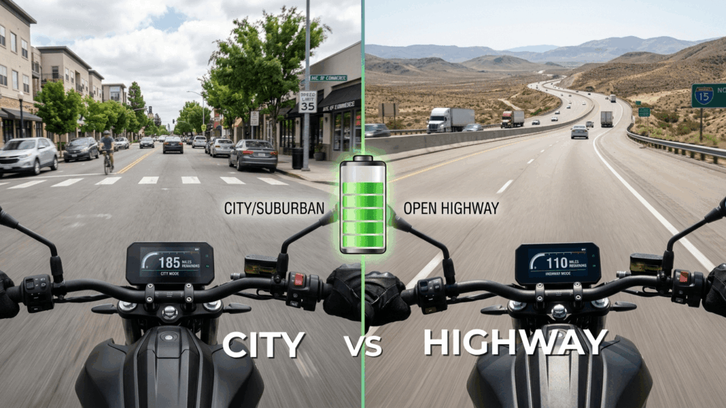 Electric Motorcycle Range: Why City and Highway Numbers Differ e moto city vs highway range
